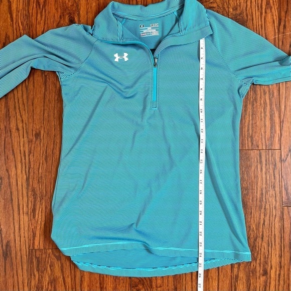 Under Armour Blue Stripe Pullover 1/4 Zip Long Sleeve Loose Coupe Athletic Top - Picture 9 of 12